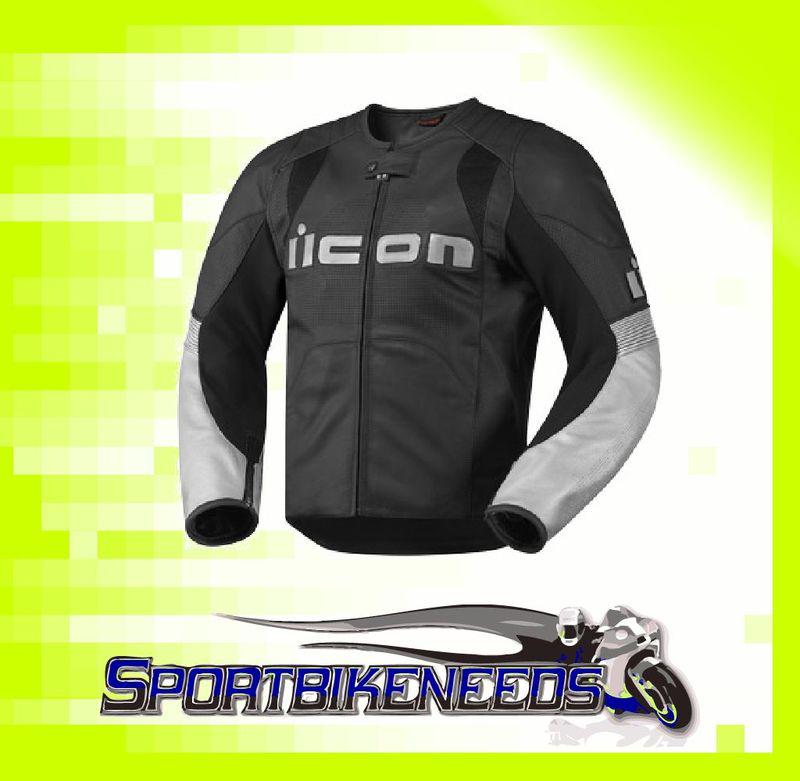 Icon overload jacket leather black gray mens x-large xl
