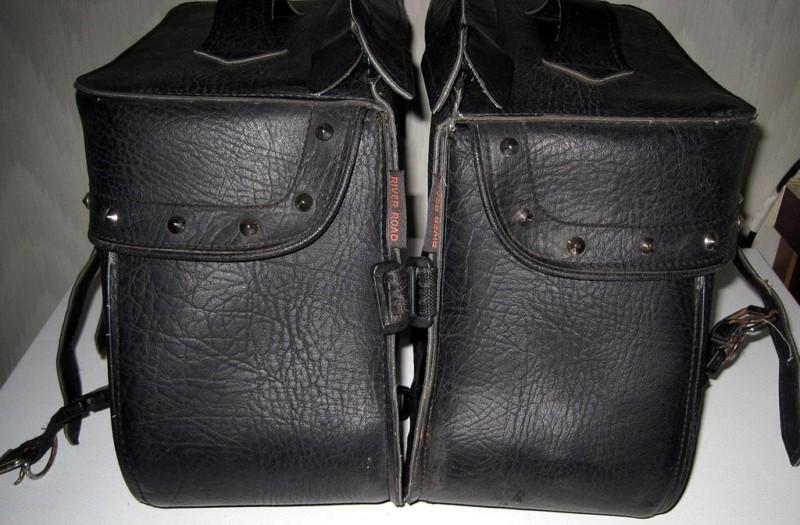 Sell Vintage Black Leather Motorcycle Saddlebags River Road Damage