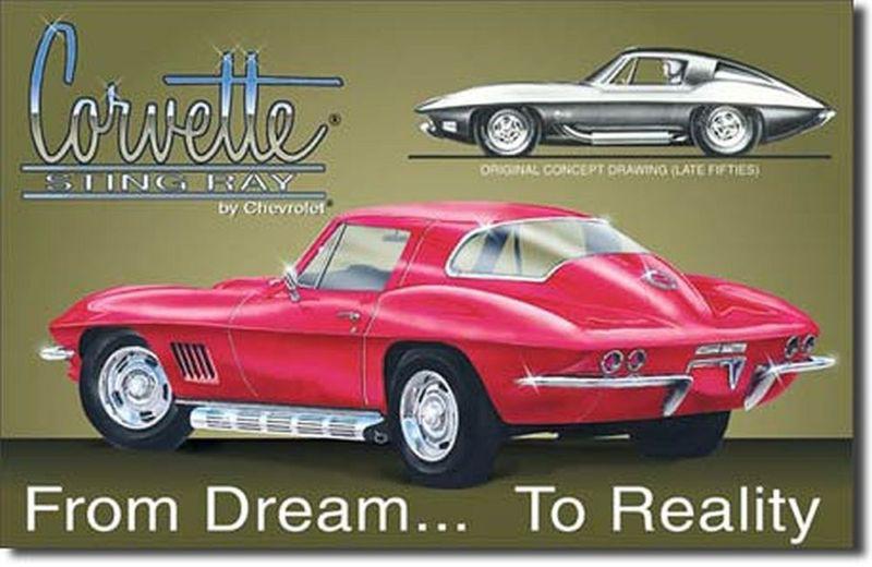 Corvette sting ray by chevrolet from dream...to reality nostalgic metal sign