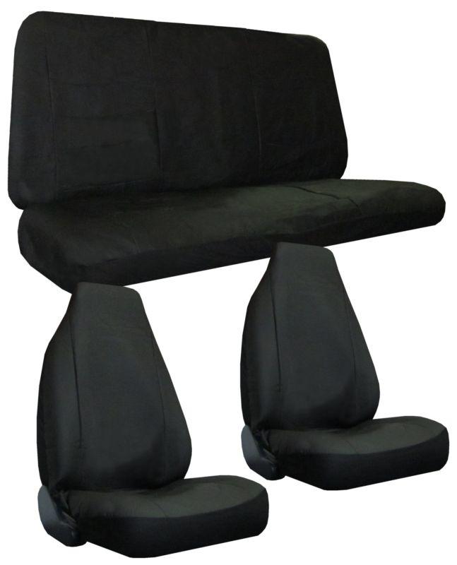 Black faux leather high back bucket car truck suv seat covers 4 piece pkg #z
