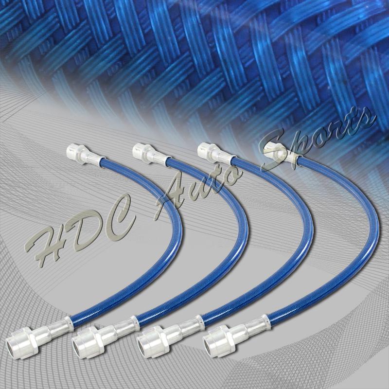 98-05 porsche 911 966 carrera front+rear stainless steel brake line hose - blue