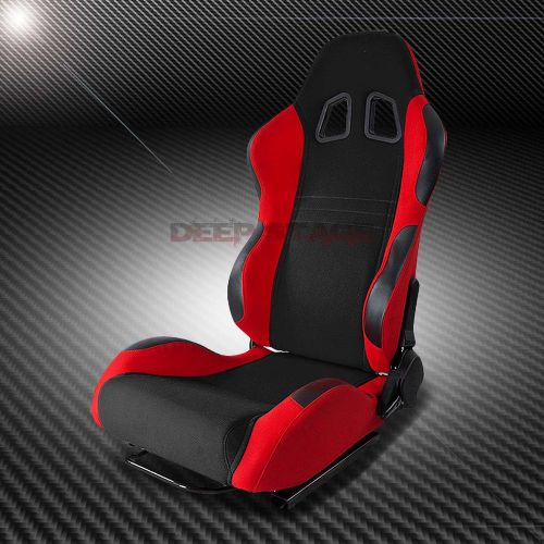 Black/red fully reclinable sports style racing seats+mounting slider driver side