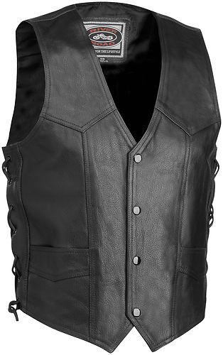 New river road womens leather motorcycle vest, black, 2xl/xxl