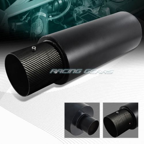 Universal 4&#034; flat carbon tip 2.5&#034; inlet black t-304 stainless exhaust muffler