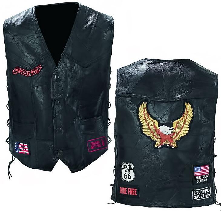  new diamond plate™ genuine buffalo leather vest eagle flag 8 decal's size small