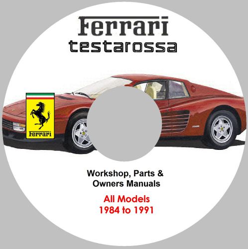 Ferrari testarossa workshop, parts and owners manuals on cd, 1984-1991 models