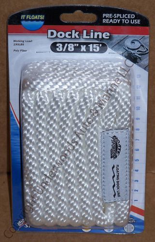 White dock line 3/8" x 15' floating mfp 12" loop boat docking new