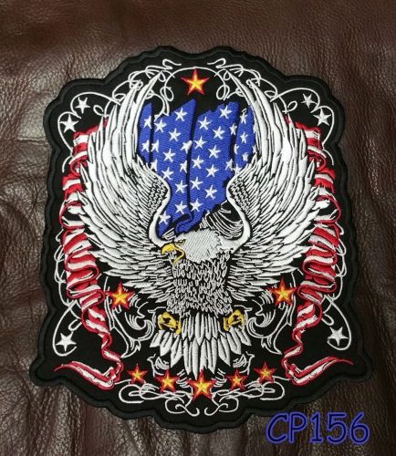 Flying eagle with us flag patch for biker vest jacket back patches 10”