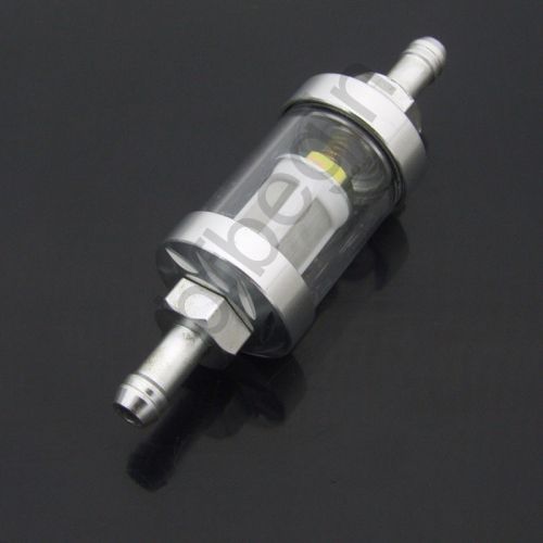Glass fuel filter with replaceable element 5/16" inlet outlet hot rat rod chrome