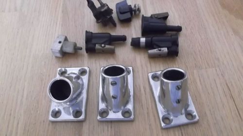 Outboard motor boat , 3 chrome rod holders, marked #54, plus parts