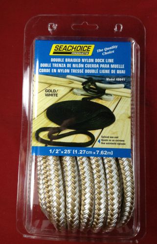 Dock line double braided nylon rope 1/2" x 25' gold &amp; white seachoice 40041