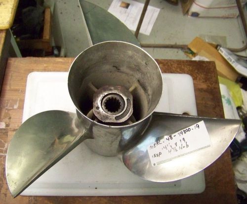 Used mercury outboard stainless 3 blade propeller 14 1/2 x 19 48-89800-19   v-6