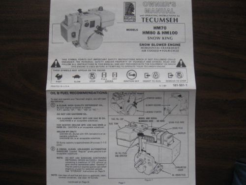 Tecumseh owners manual models hm70 hm80 &amp; hm100