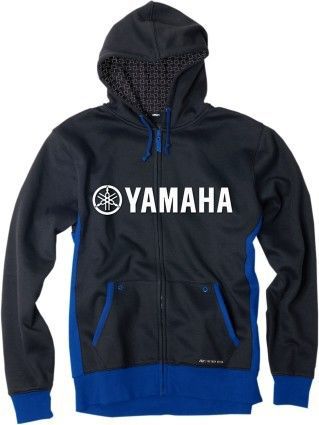 Factory effex logo mens embroidered zip up hoodie yamaha lined, black/blue