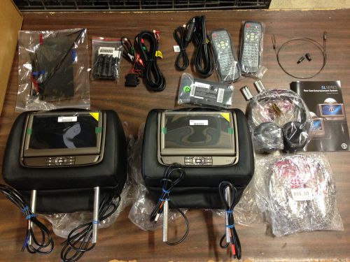 New -- invision sl702-200021 dual headrest dvd monitor with headphones &amp; remotes