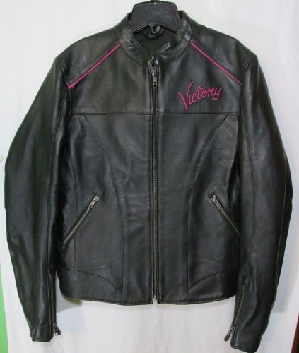Victory motorcycles black &amp; pink leather jacket coat women&#039;s size large