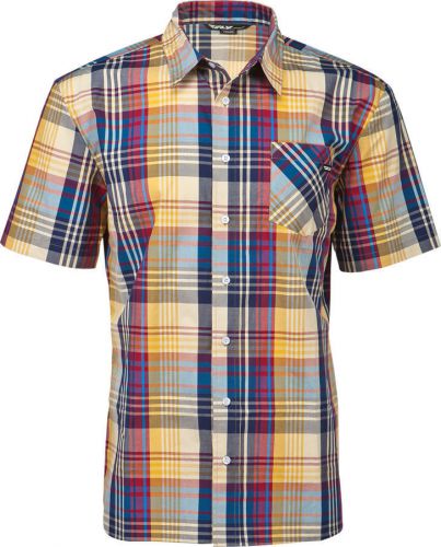 Fly racing dapper button up short sleeve shirt blue / tan, medium, 352-6090m nwt