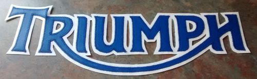 Triumph motorcycles 13 inch patch blue lettering with white synthetic leather