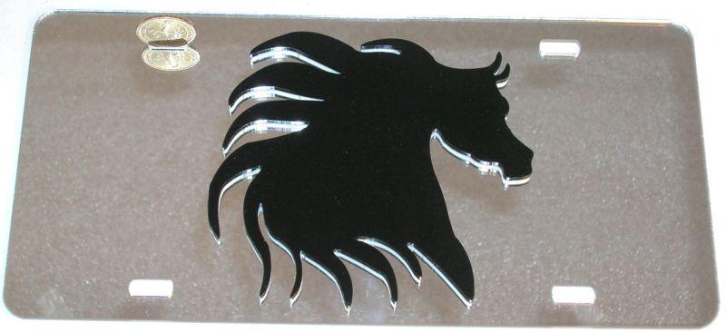 Mustang horse  inlaid  license plate  acrylic w/ mirror 