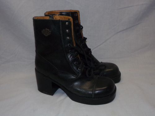 Ladies harley davidson lace up black boots sz 8 us 39 eur 6n uk made brazil