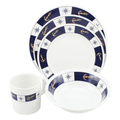 New 20pc galleyware/boat dishes melamine bowl/cup/plate, anchor/compass theme
