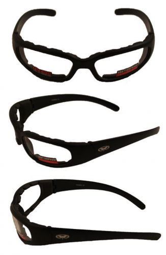 Motorcycle riding glasses 2 pair day &amp; night padded sunglasses clear  smoke