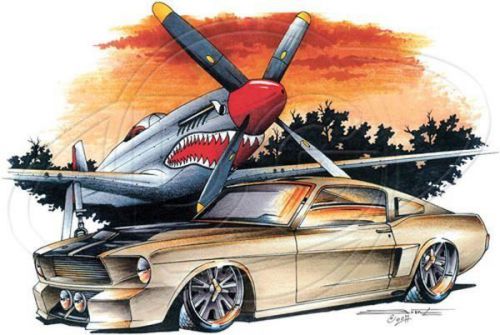 Classic car t shirt (2x-large) mustang warbirds (brent gill # pos-393)