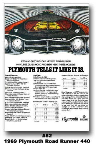13x19 1969 plymouth road runner ad poster 340 440 383 426 hemi rapid transit