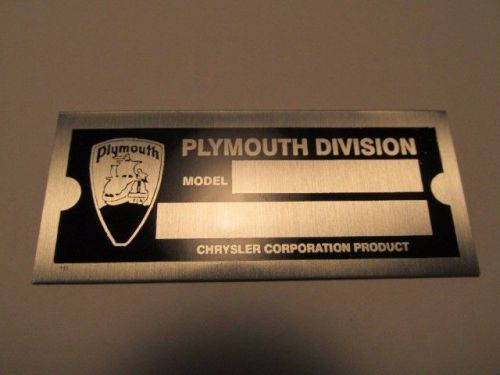 Plymouth  data plate serial number id tag vin