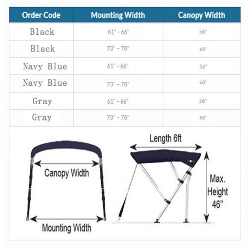 NEW 3 Bow Bimini Top Premium Range Boat Cover 6ft Long with Rear Poles 3 Colors, US $118.99, image 39