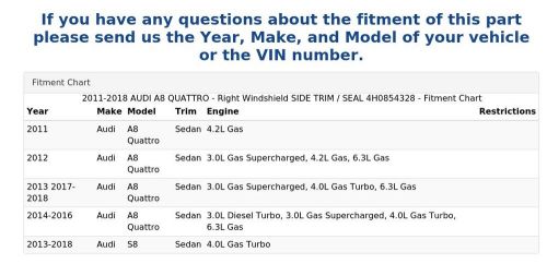 2011-2018 AUDI A8 QUATTRO - Right Windshield SIDE TRIM / SEAL 4H0854328, US $13.99, image 4