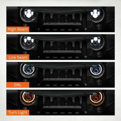 Pair 7" Inch LED Headlights Halo Angle Eyes For Jeep Wrangler JK(07-14) LJ TJ CJ, US $56.97, image 2