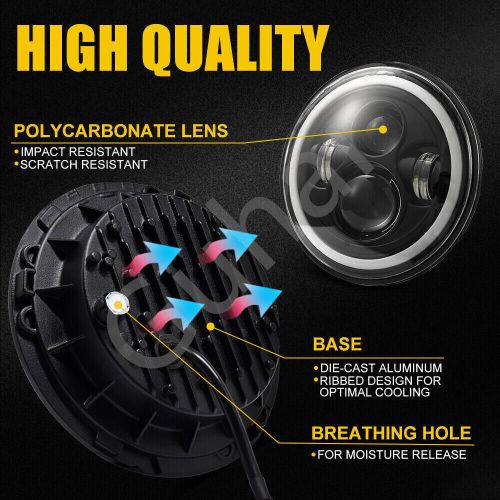 Pair 7" Inch LED Headlights Halo Angle Eyes For Jeep Wrangler JK(07-14) LJ TJ CJ, US $56.97, image 7