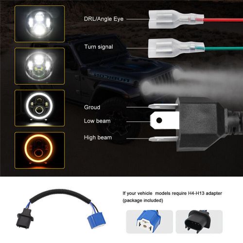 Pair 7" Inch LED Headlights Halo Angle Eyes For Jeep Wrangler JK(07-14) LJ TJ CJ, US $56.97, image 8