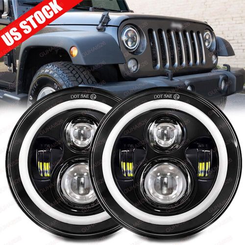 Pair 7" Inch LED Headlights Halo Angle Eyes For Jeep Wrangler JK(07-14) LJ TJ CJ, US $56.97, image 10