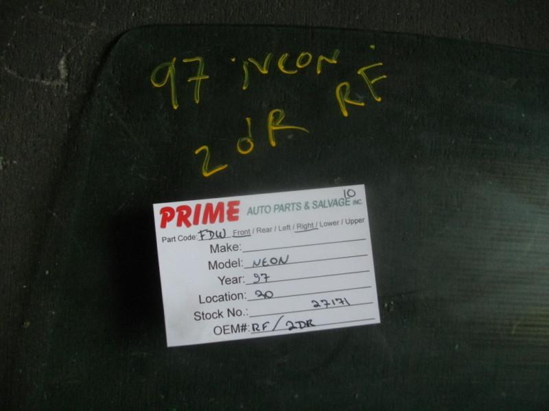 OEM FACTORY 97 DODGE NEON 2DOOR RIGHT PASSENGER FRONT DOOR WINDOW GLASS, US $74.94, image 2