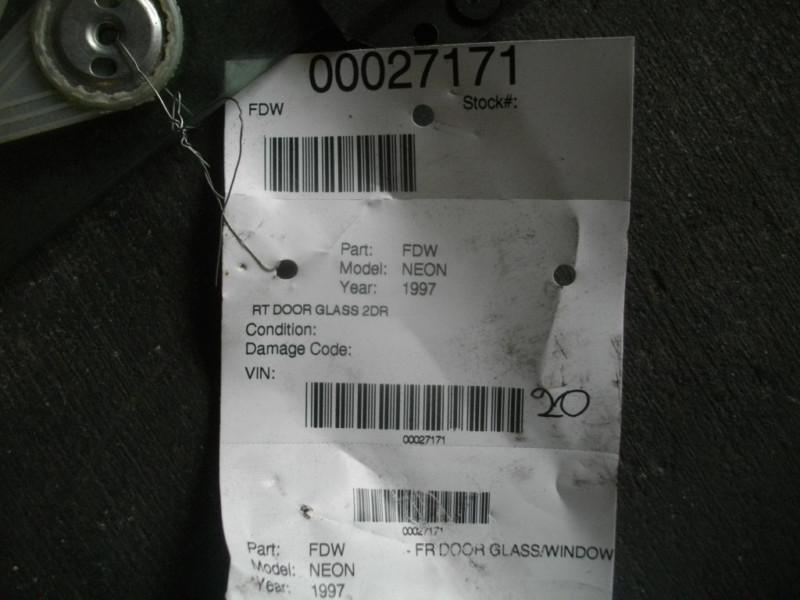 OEM FACTORY 97 DODGE NEON 2DOOR RIGHT PASSENGER FRONT DOOR WINDOW GLASS, US $74.94, image 5
