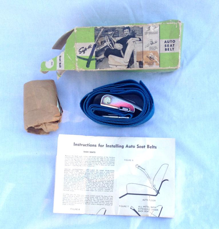 Vintage nib blue safe-hi brand auto seat belt complete never used fits any car