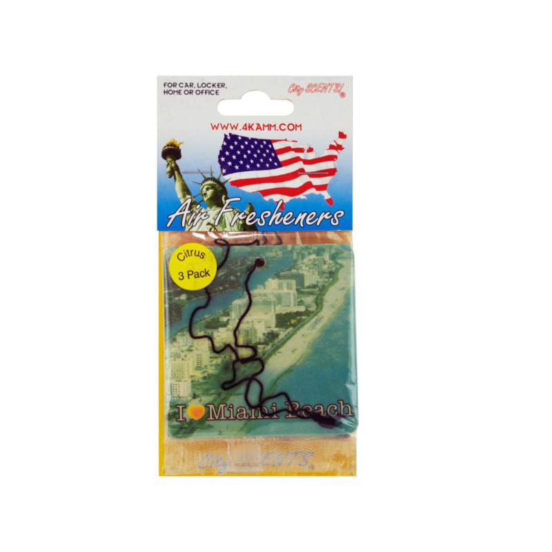 New wholesale case lot 72 miami air fresheners beachline 3-piece packages 3x3 "
