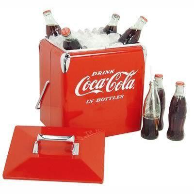 Vintage metal cooler red chrome accents bottle opener coca-cola logo
