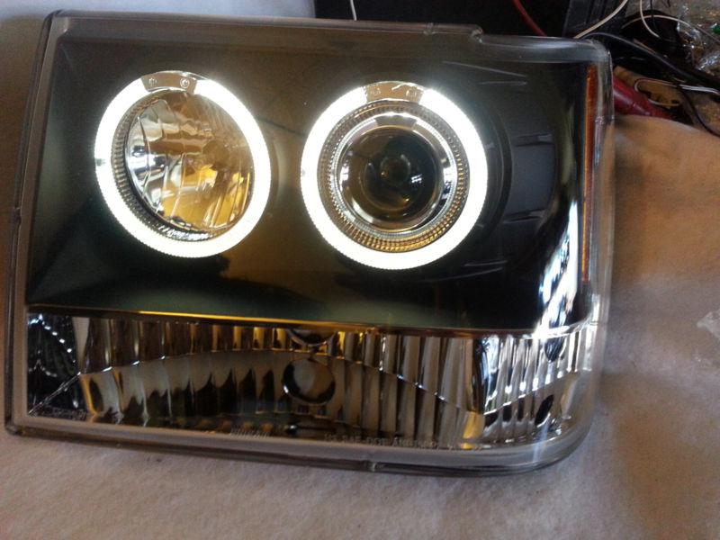 Blk drl halo angel eyes projector headlights parking 93-98 jeep grand cherokee