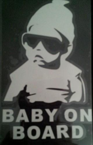 Baby on board funny decal white car truck carlos the hangover