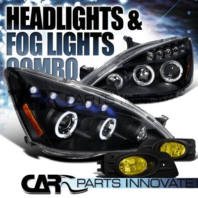 2006-2007 accord 4dr black halo led projector headlights+yellow fog bumper lamps