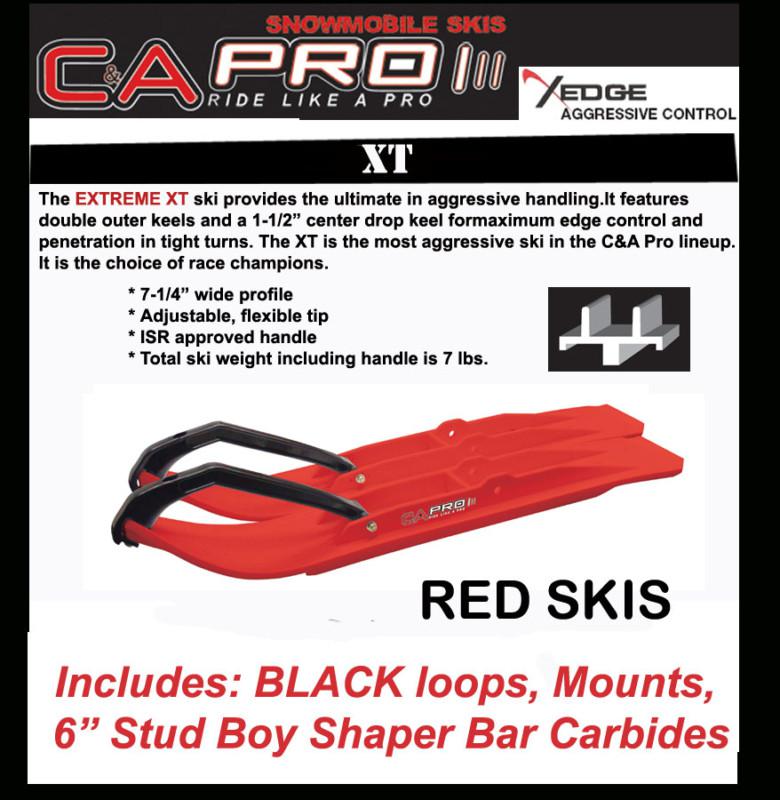 Ski-doo 2003 & older dsa c&a pro xt extreme red skis, mounts, shaper carbides