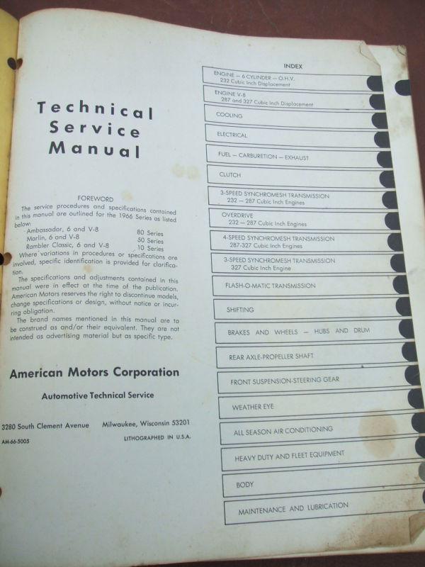 OEM 1966 Rambler Factory Technical Shop Manual Classic Ambassador Marlin AMC, US $24.50, image 2
