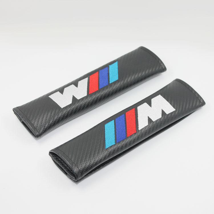 A pair sport carbon fiber seatbelt seat belt cover shoulder pad pads for bmw