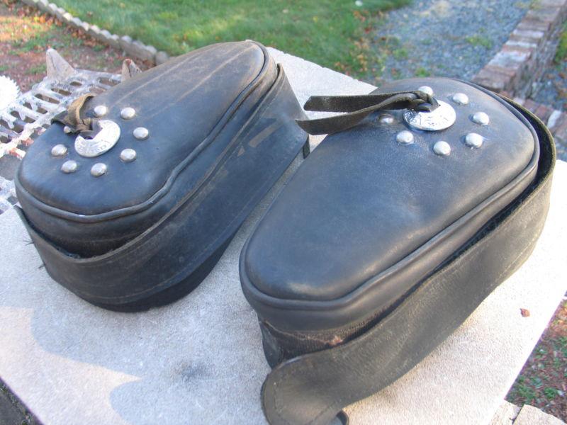 Genuine harley davidson leather tool pouch saddlebag luggage with chrome hd logo