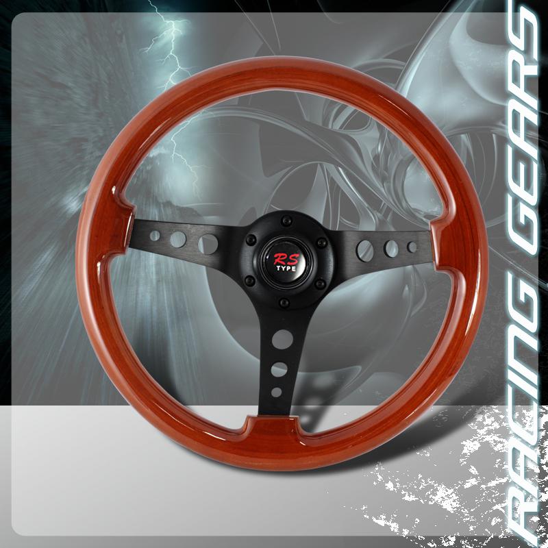 Universal jdm 345mm 6 bolt lug classic wood grain style deep dish steering wheel