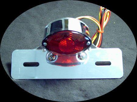 Motorcycle cat eye chrome tail light and license plate bracket caferacer new 