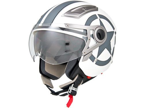 Snowmobile atv utv 4x4 mx - matte white/star dot 3/4 open face helmet visor - l